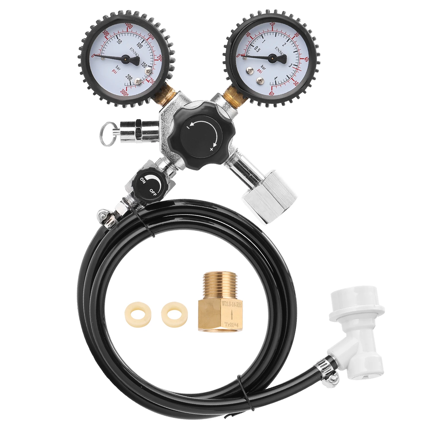 Beer CO2 Keg Regulator Safety Pressure Relief Valve 0-3000 PSI Tanks Pressure Double Gauges CO2 Reaction Control System