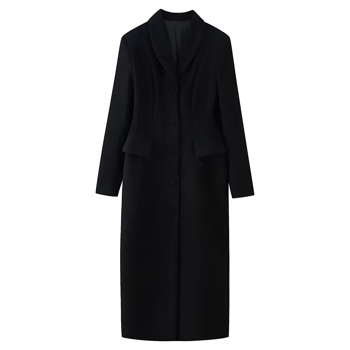 Women Black Button Elegant Long Blazer Woolen Overcoat Female V-Neck Long Sleeve Slim Fit Jacket Autumn Winter Lady Solid Outwea