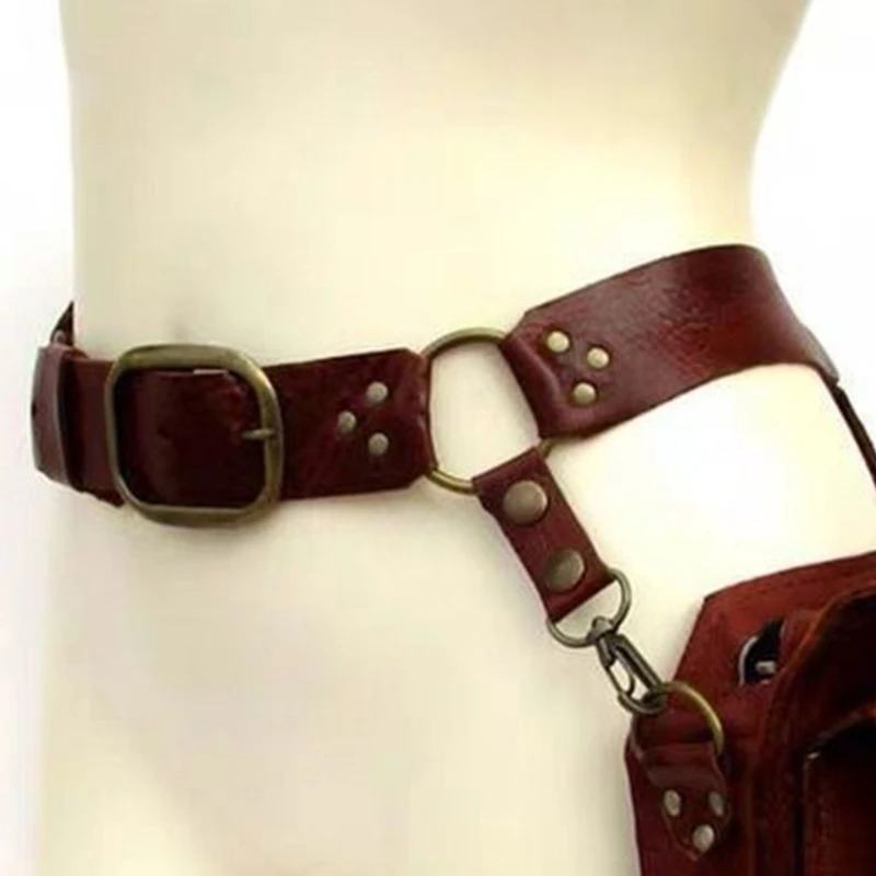 Borsa a tracolla punk retrò in PU, piccola borsa quadrata da cintura per donna, marsupio multifunzione da gamba per telefono - immagine 6