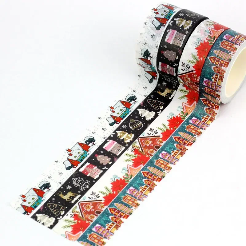 대량 10 개/몫 장식 크리스마스 주택 Washi 테이프 Scrapbooking 접착 마스킹 테이프에 대 한 설정 귀여운 저널링 Kawaii Papelaria