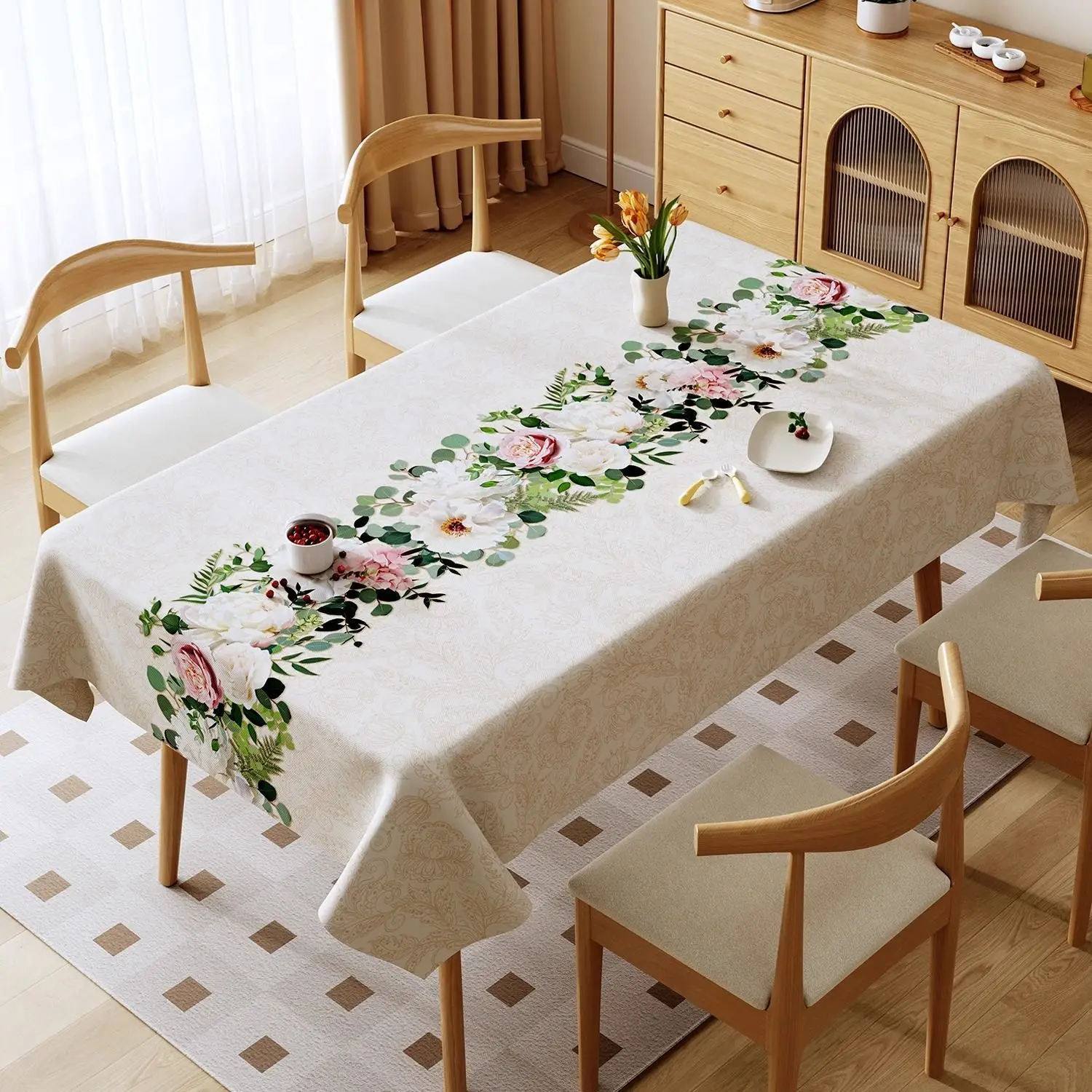 Marble Patterned Printed Tablecloth Waterproof and Oil Resistant PVC Dining Table Mat White Beige New Rectangular Table Cover 4
