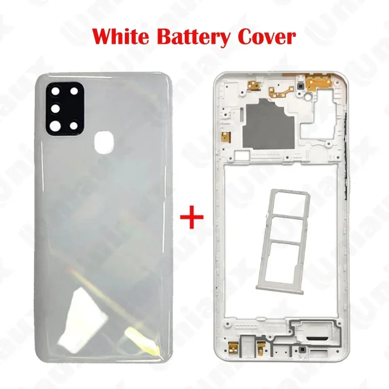 Per Samsung Galaxy A21s A217 A217F Custodia del telefono Telaio centrale chaiss Coperchio posteriore della batteria Coperchio del pannello Coperchio posteriore Obiettivo in vetro della fotocamera - immagine 4