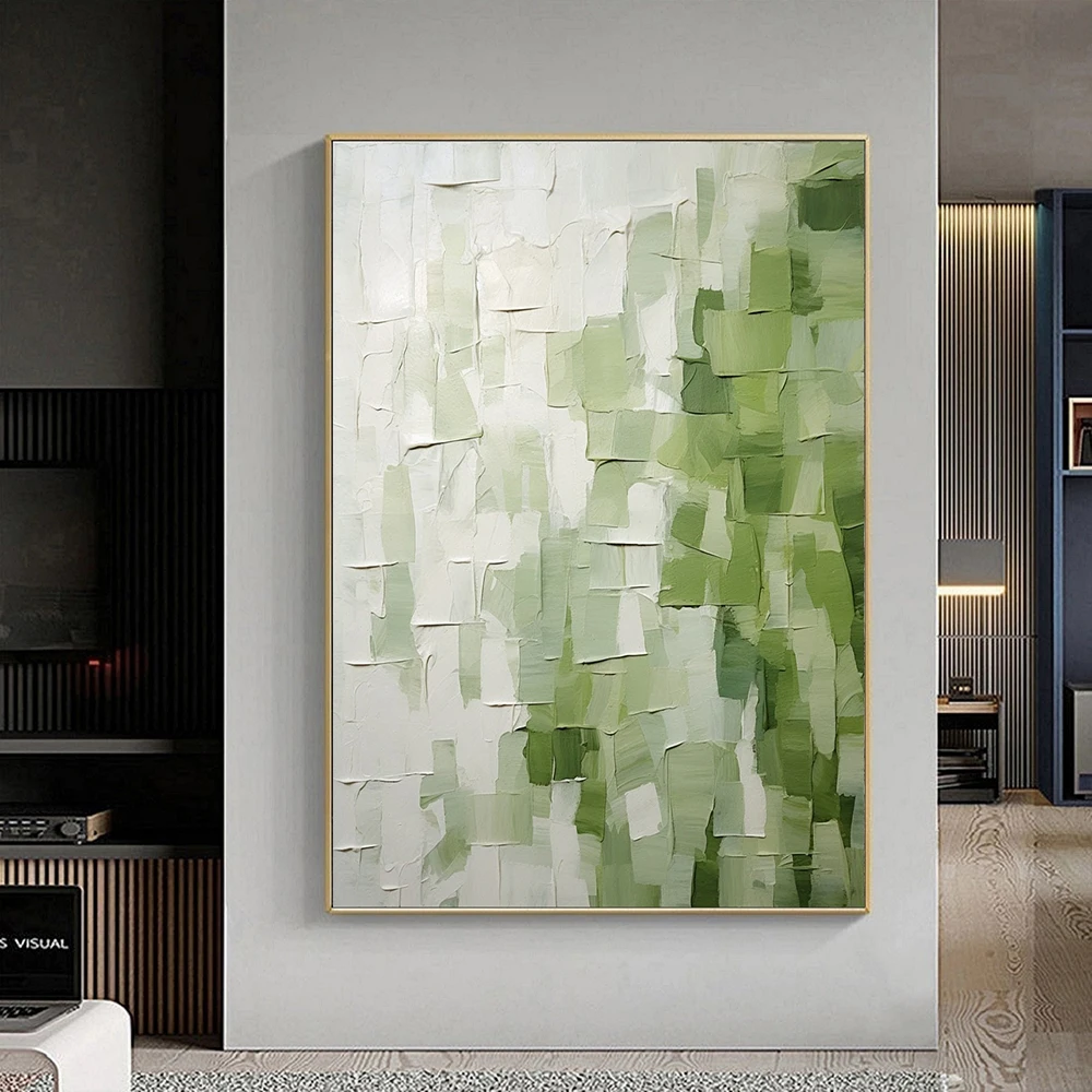 

Hand Painted Oil Painting Green Texture Art Green White Knife Painting Large Original abstract painting Sofa wall art painting