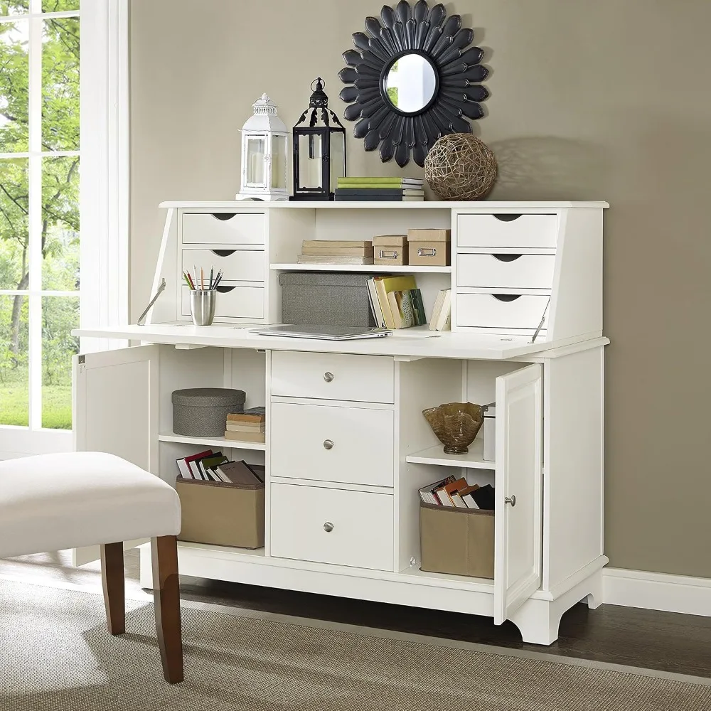 Reception Desks,Sullivan Wood Home Office Secretary Desk with Storage Shelves and Drawers, White,Reception Desks