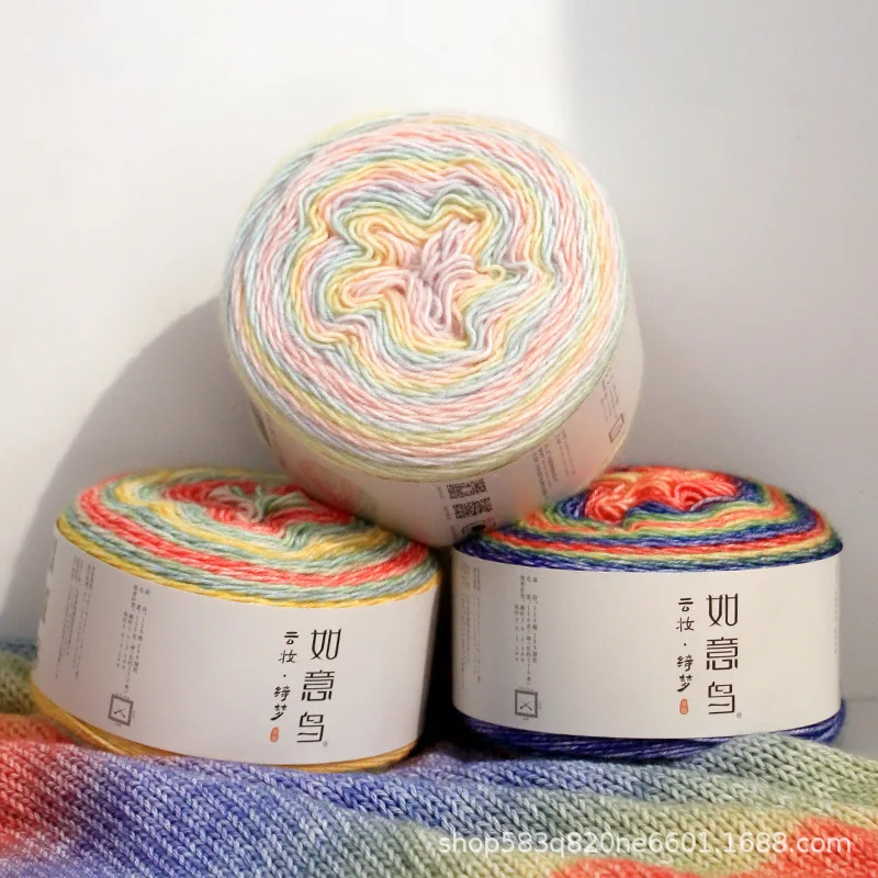 390Meters Rainbow Gradient Color Cake Yarn Organic Cotton Blend Yarn DIY Hand-woven Yarn Crochet Skirt Shawl Lace Line 4