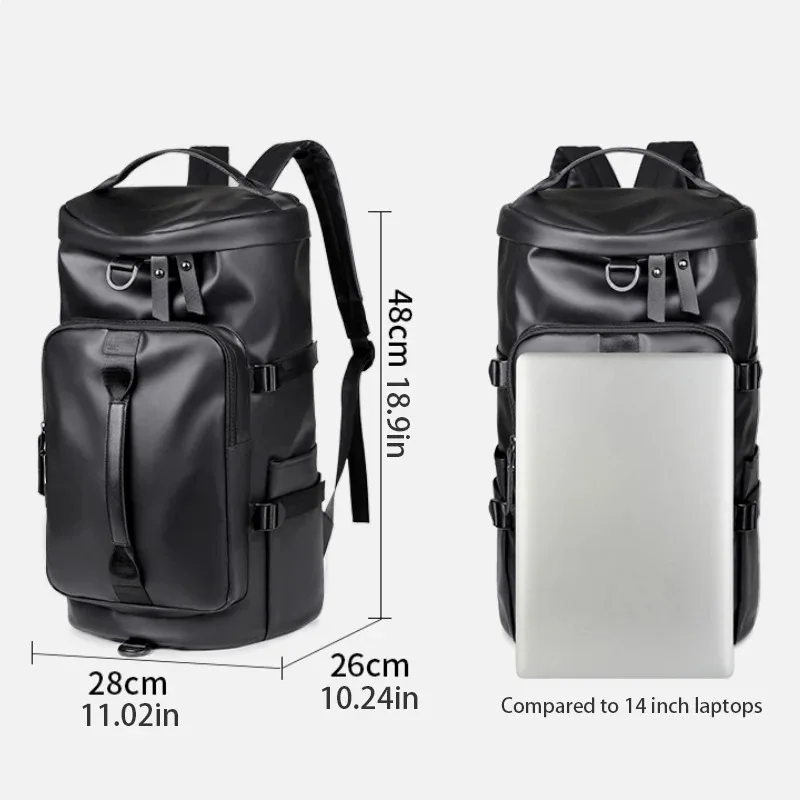 Fashion Balck Men Large Travel Shoulder Bag Waterproof Sport Duffle Backpack Outdoor Luggage Pack Trip Bucket Rucksack