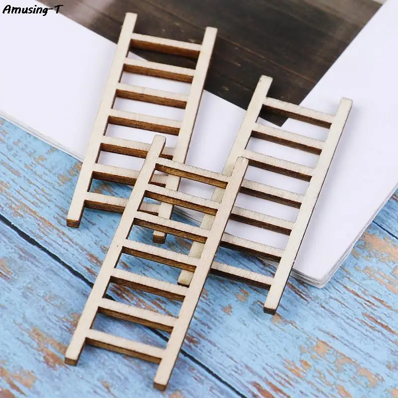 

3 PCS/lot 1:12 Dollhouse Miniature Fairy Garden Decor Dollhouse Miniature Wood Step Ladder Furniture Tools