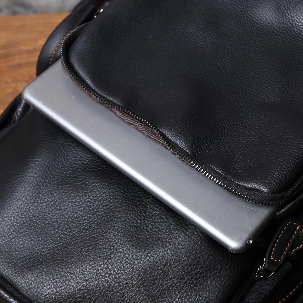 NZPJ Leather Men's Backpack Natural Cowhide Schoolbag Casual Travel Bag Black Fashion Computer Bag Capacity 16 Inch Laptop