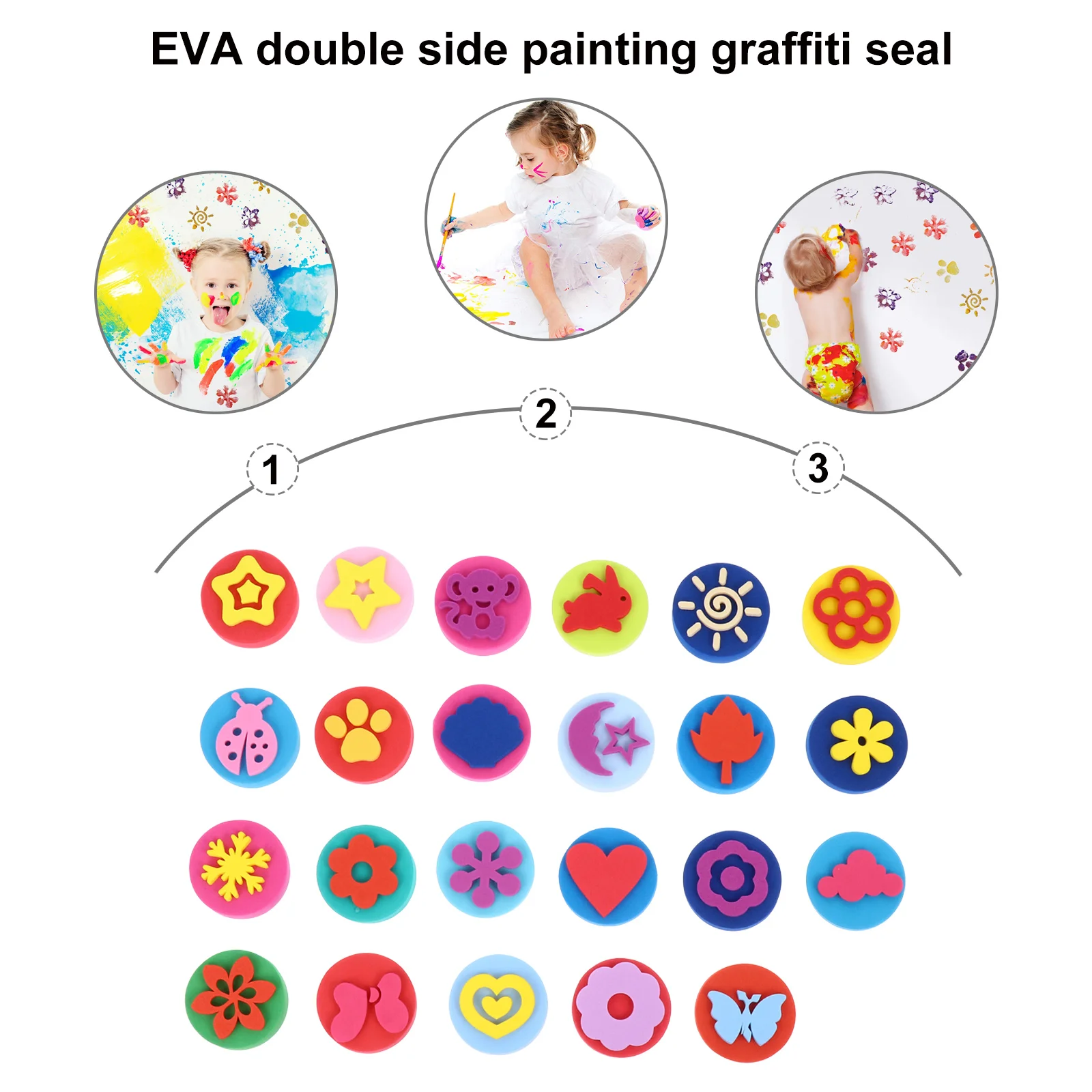 23 Pcs Eva Graffiti Stamp Kids Stamper Paint Sponge Brush Painting Stamper Double-Side Ink for Kids Sponges Child 2