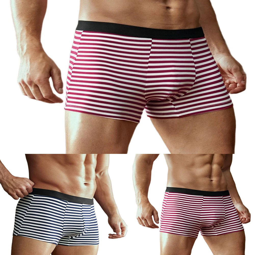 

New Hot Men Elasticity Slips Soft Shorts Striped Underwear Bulge Pouch Boxers Brief Male Sleep Bottoms Trunks Panties Lingerie