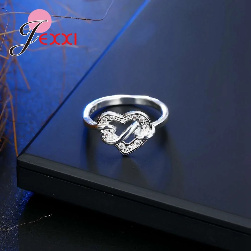 Silver Heart Ring Nice Band Rings For Girlfriend One Love Heart With Spiral 925 Sterling Silver Rings Setting White Crystals Women Party silver heart ring silver rings silver ring