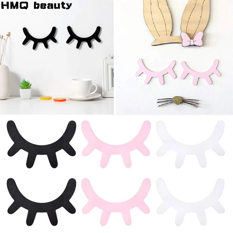 2Pcs Wooden Eyelash Wall Stickers - Black 3D Closed Eye Decor For Bedroom, Living Room, Nursery - View #9