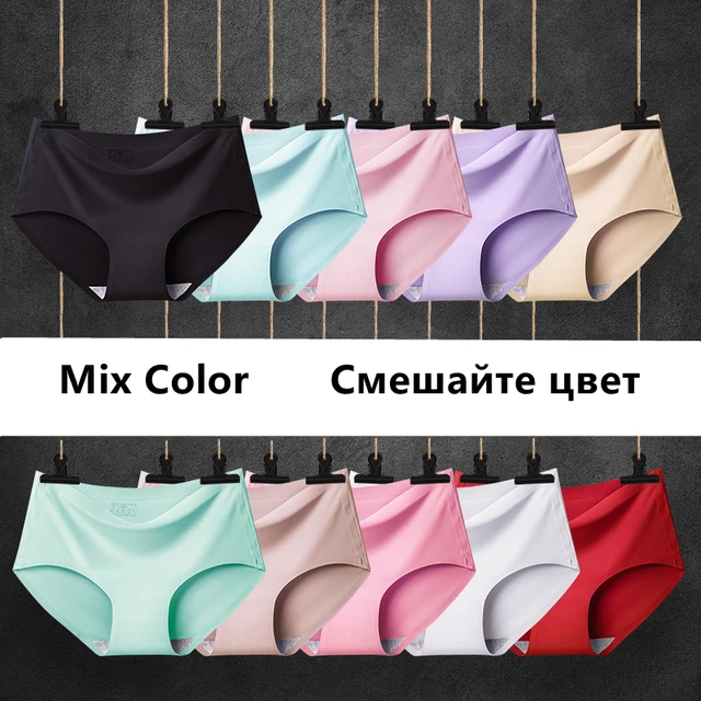 10pcs Women's Underwear Mid Waist Ice Silk Seamless Panties For