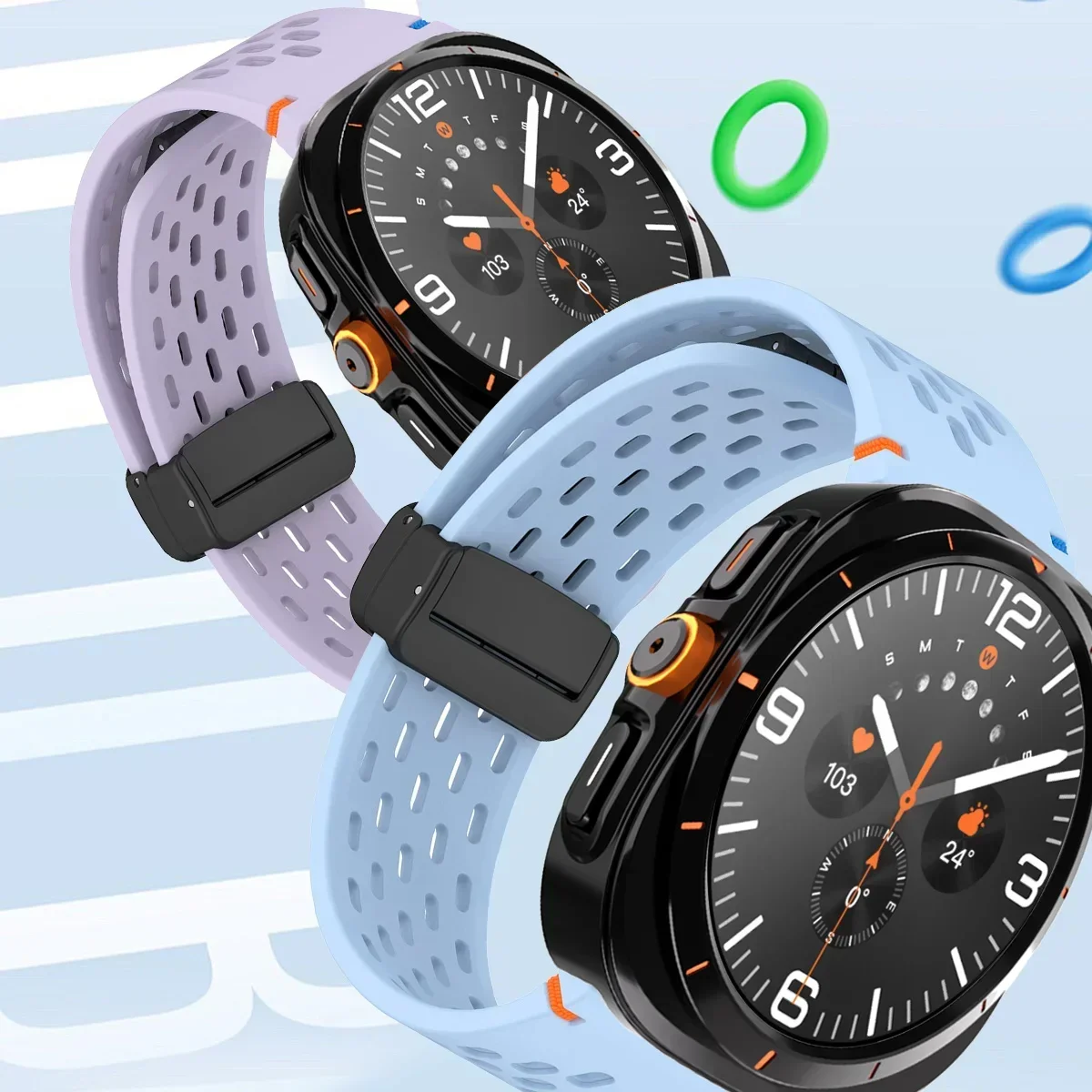 Silicone Magnetic Buckle Band with Tempered Glass Screen Protector and Case Strap
