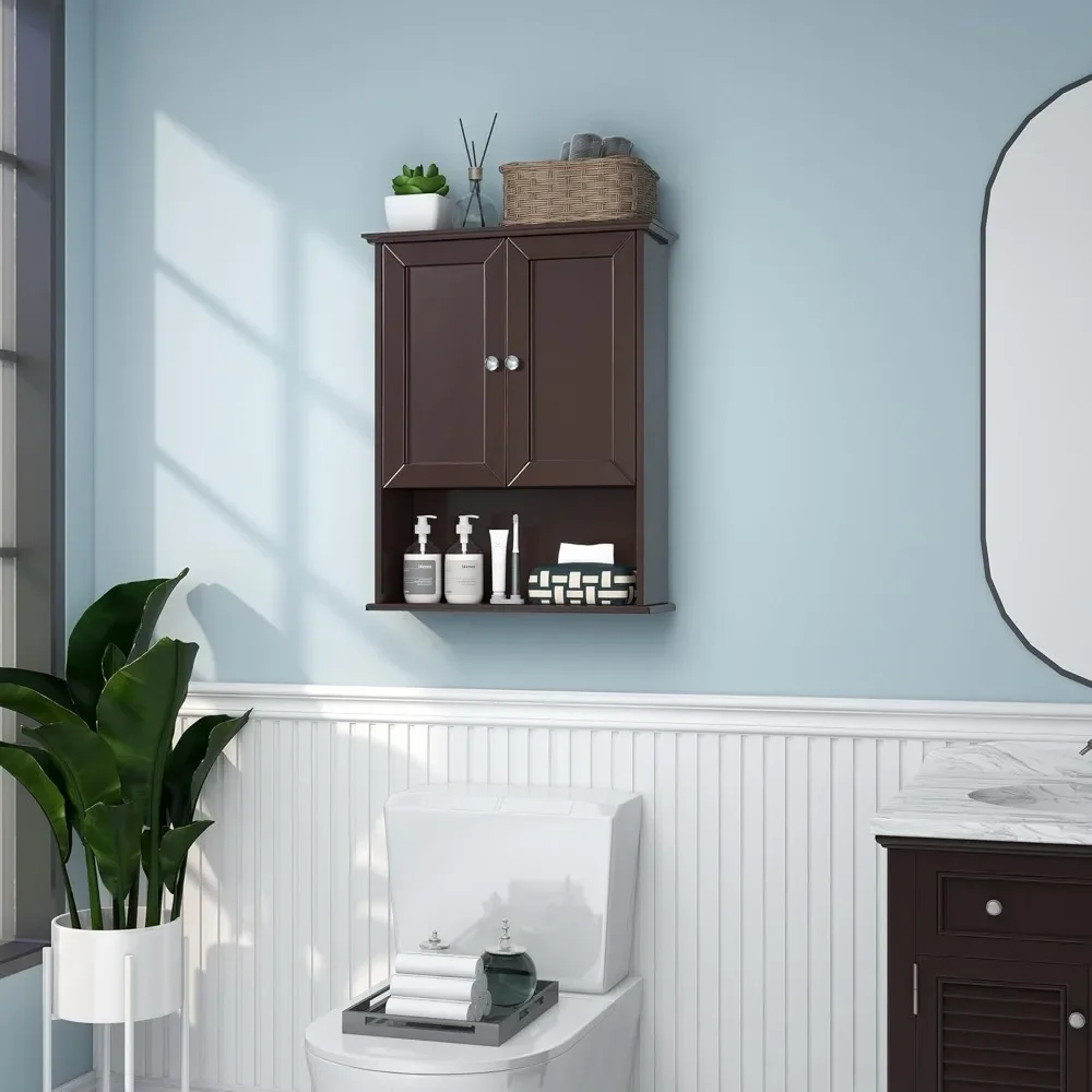 NEW-Bathroom Wall Cabinet Expresso Over Toilet Storage - 24x30 in Above Toilet Wood Medicine Cabinet with Adjustable Shelf & 2 D
