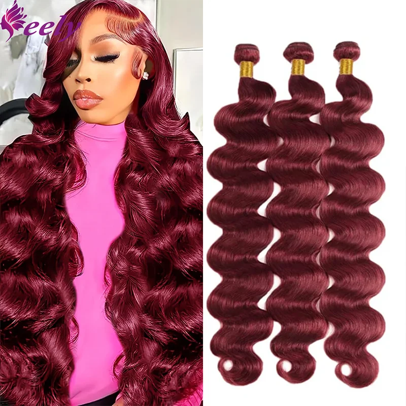 Body Wave Human Hair Bundles Brazilian Remy Wine Red Color 99J Human Hair Bundles Extensions Weave 24 26 Inch For Woman human hair bundles