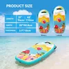 Inflatable Boogie Board for beach pool use, PVC core material, blue color, lightweight and foldable with wrist straps