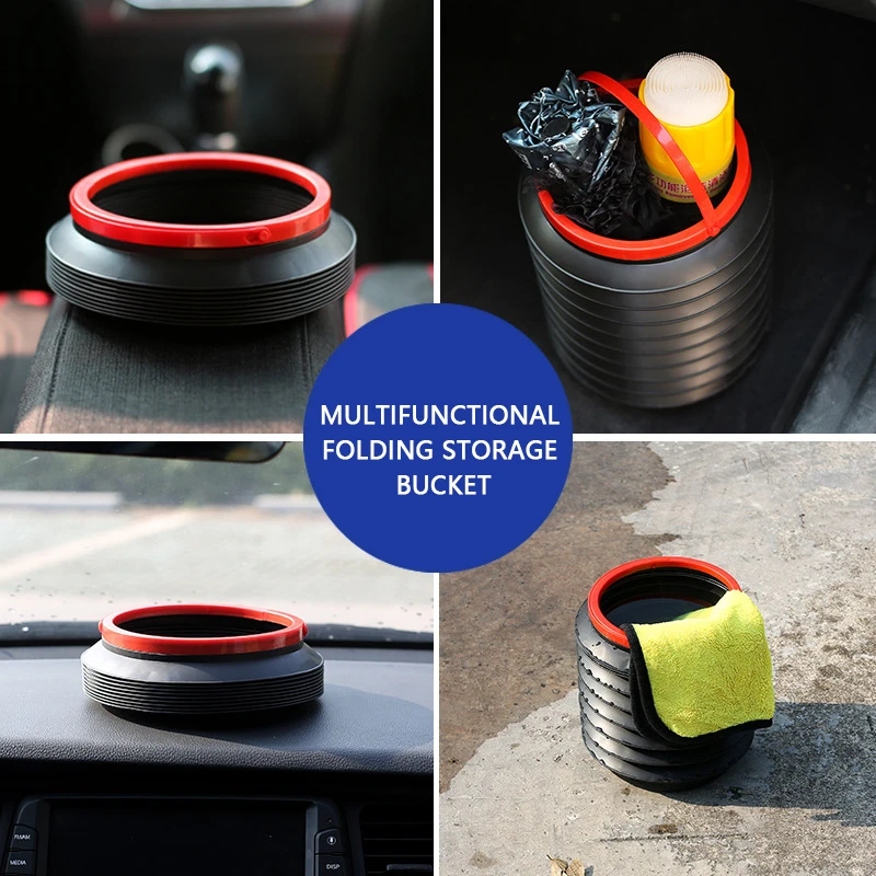 4l Car Trash Can Car Supplies Folding Trash Can Multi-function Telescopic Bucket Creative Portable Storage Bucket
