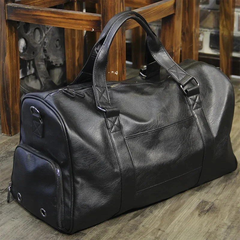 

Fashion Leather Men's Travel Duffel Bag Dry Wet Separation Business Handbag Large Capacity Luggage Trend Male Gym