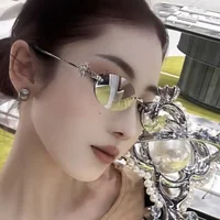 Lunettes de soleil de luxe UV400 pour femmes et hommes, design de marque haut de gamme, en acier inoxydable, sans monture, avec décoration en diamant 2