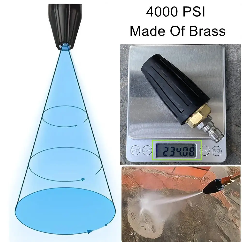 360 Rotating Turbo Nozzle Sprayer With 1/4" Quick Connect 4000 PSI High Pressure Washer Cleaner Accessories Brass 2