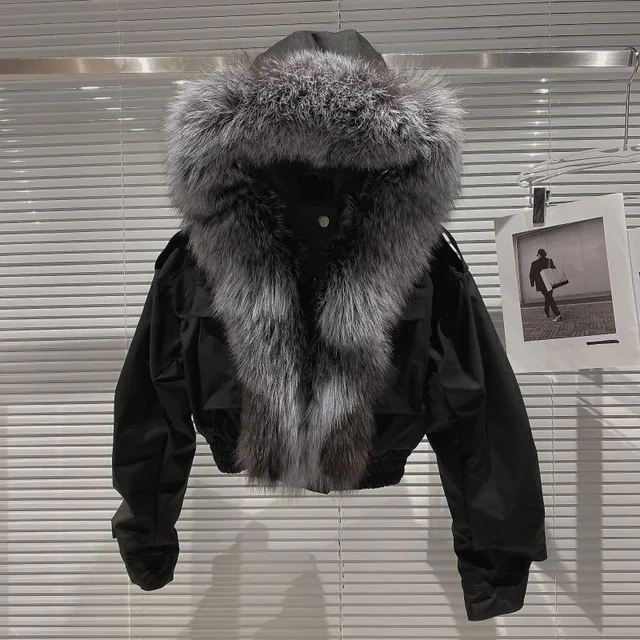 Embrace Winter Elegance with Removable Fox Fur and Wool Liner Crop Jacket