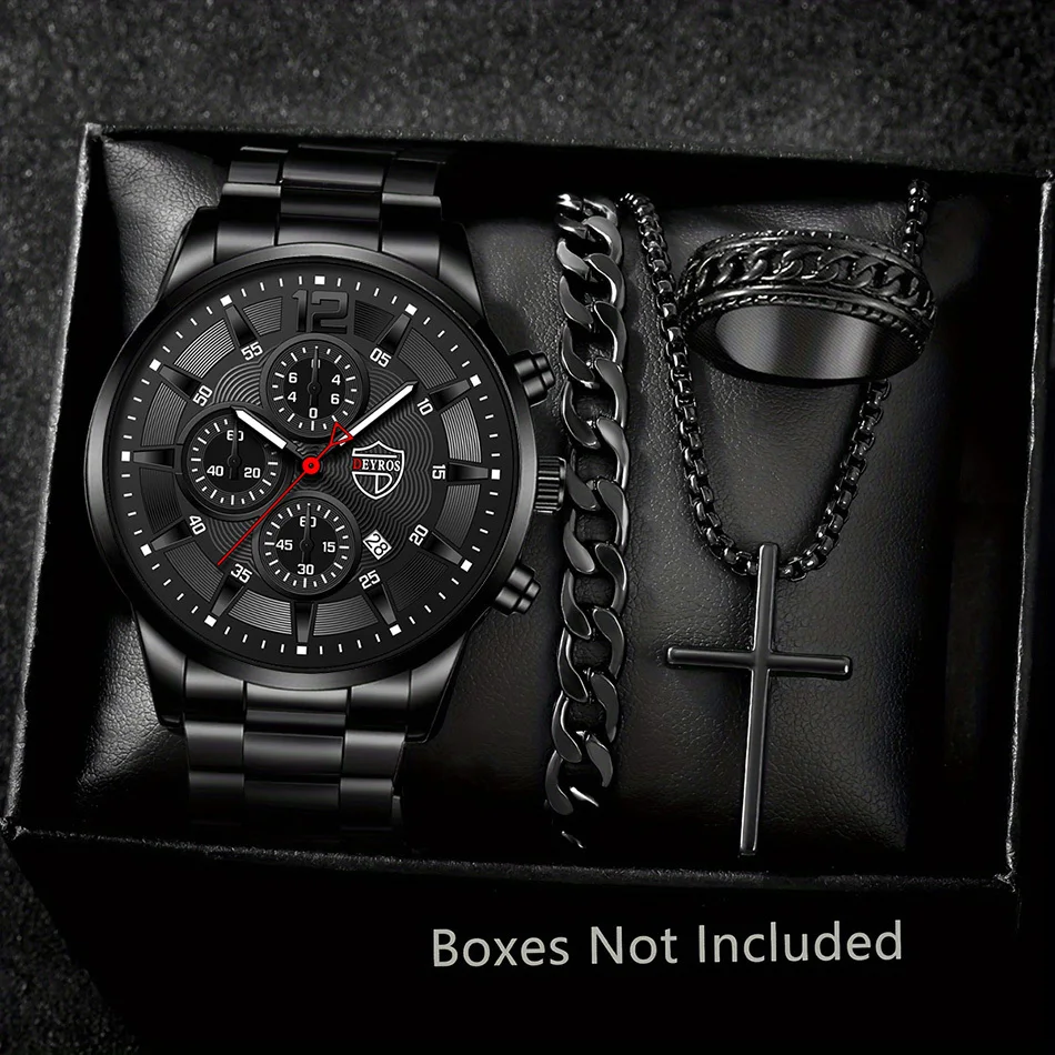 4 قطع من ساعات الكوارتز الكلاسيكية للرجال باللون ا...