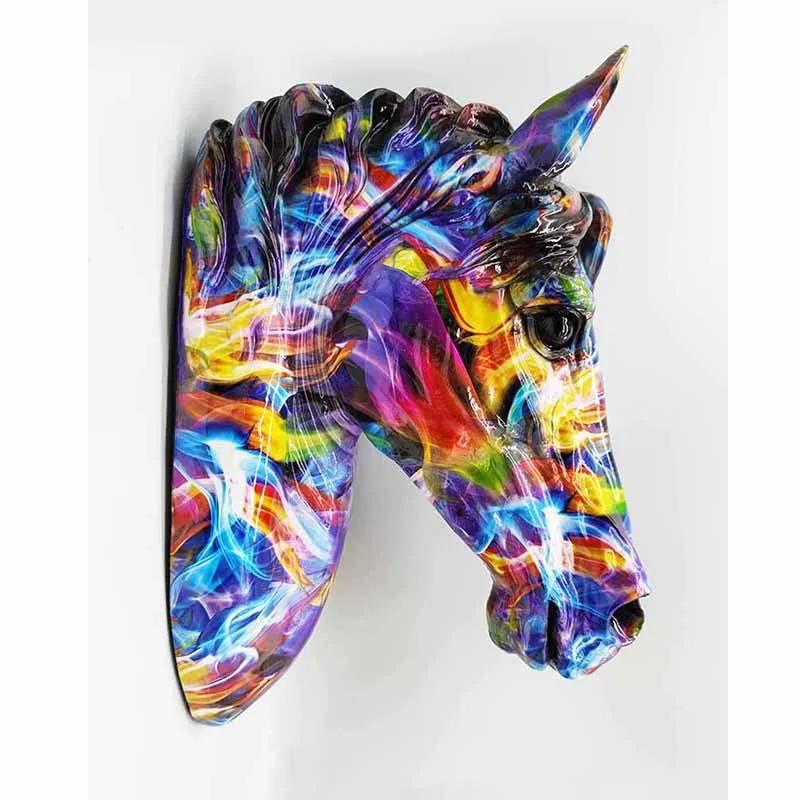 

3D Horse Head Wall Decor Color Statue Home Accessories Resin Animal Decoration Christmas Room Decor Nordic Sculpture