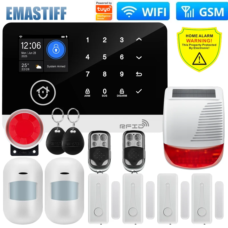 WIFI GSM Alarm System Wireless Home Burglar Security Alarm System Work with Tuya APP Control 433MHZ Siren Motion Detector PIR