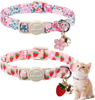 2-Pack Strawberry & Flower Cat Collars 1
