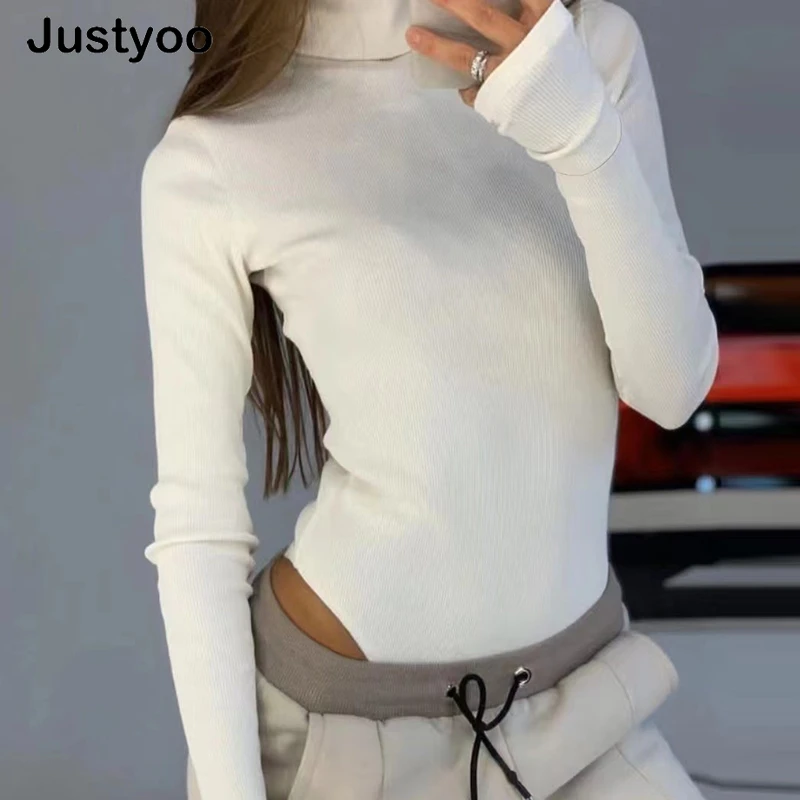 

Solid Sexy Turtleneck Elegant Shirt Jumpsuit Women Long Sleeve Solid Knitted Jumpsuits For Women Fashion T Shirt Romper 2022