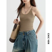 CHIC VEN-Débardeur à col en U pour femmes, haut court, sous-vêtement basique, nouvelle collection printemps été 2024 6
