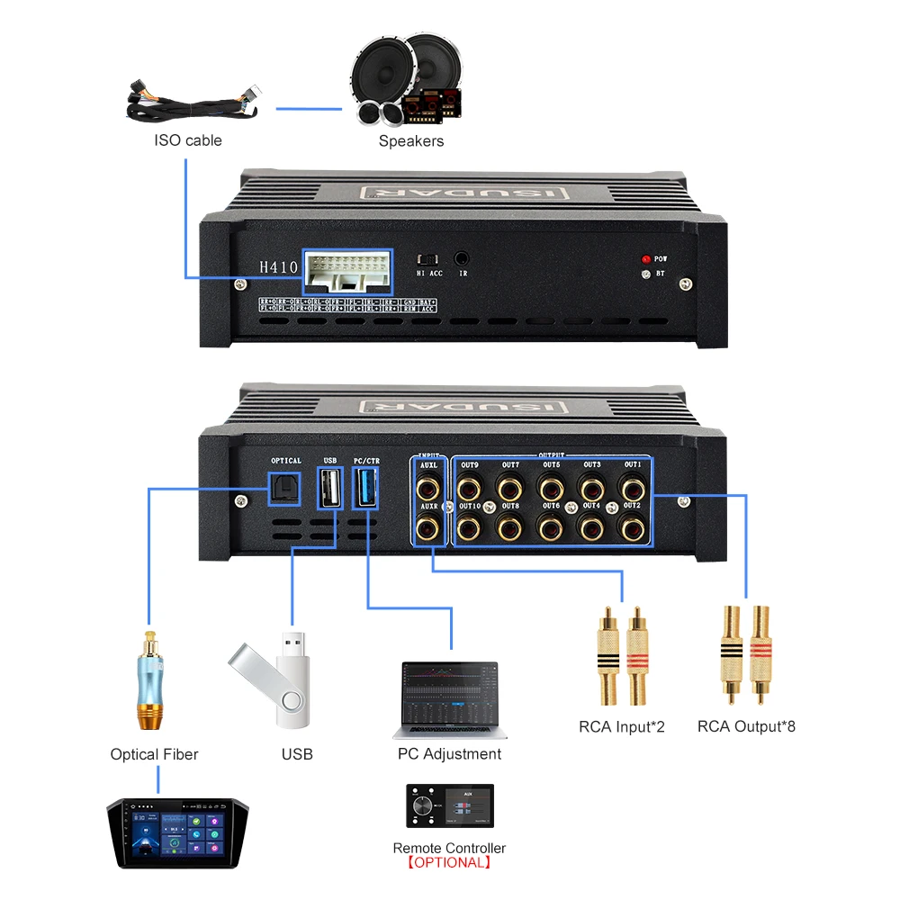 ISUDAR DA410 Car DSP Amplifier For VW/TOYOTA/HONDA/Mazda/Nissan/Ford/Audi/BMW/Peugeot/HYUNDAI/KIA Auto Audio Processor Android images - 6