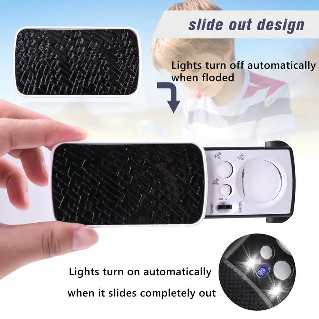 Lupa de joyería con luz LED UV, lente óptica de bolsillo deslizante para sellos de monedas y diamantes, 30X, 60X, 90X - Imagen 5