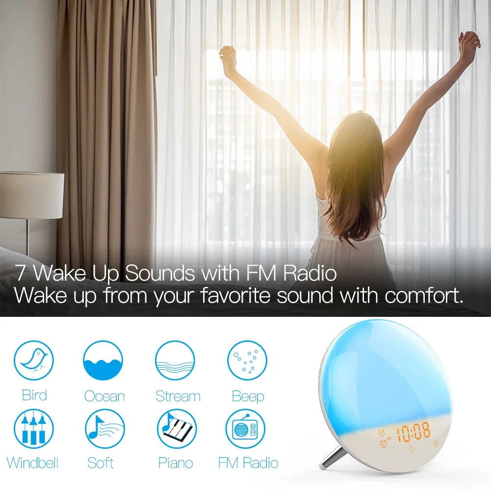 WiFi Smart Wake Up Light Workday Alarm Clock with Colors Sunrise