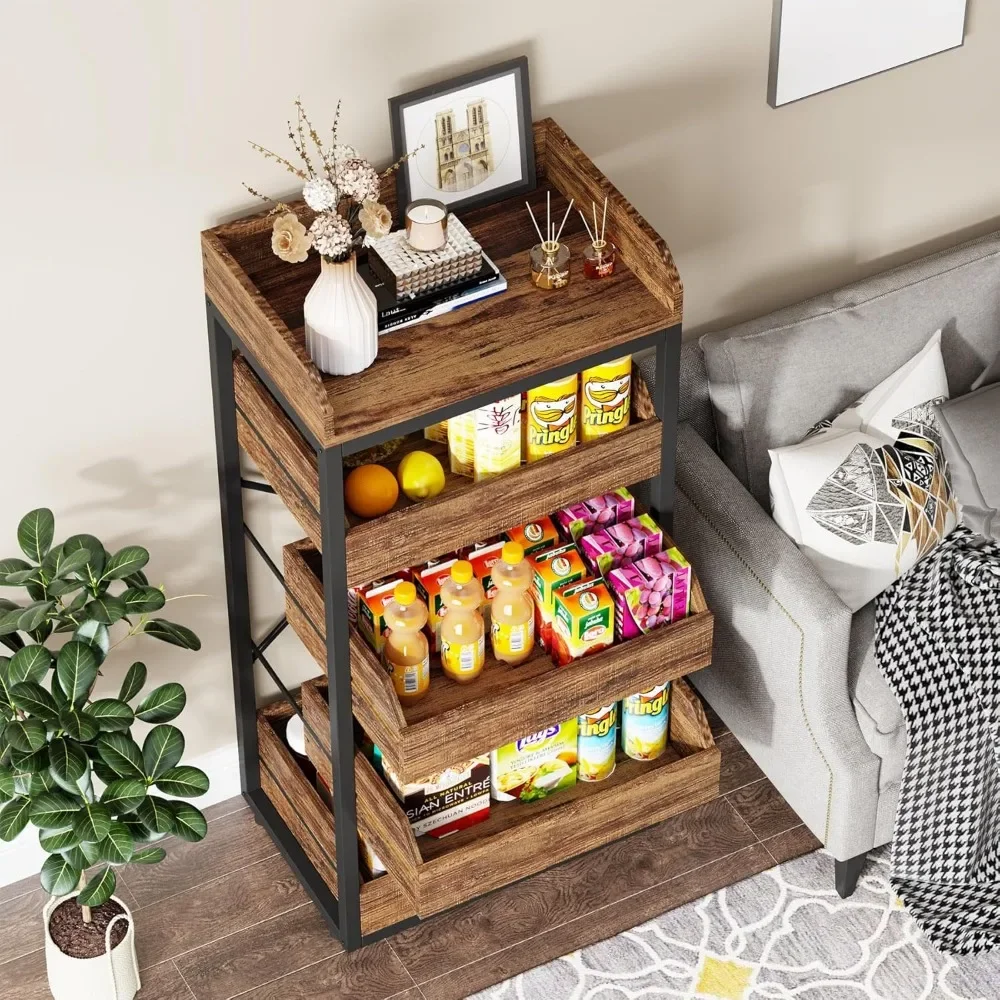 Wood Fruit and Vegetable Storage Rack, 5-Tier Pull-Out Snack Stand Fruit Basket Stand, Utility Shelf Organizer for Kitchen 2