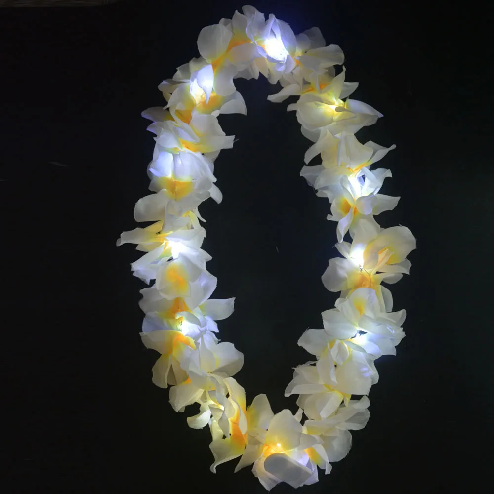 Women Girl Hawaii Light Up Flower Lei Necklace Hula Garland Wreath Wedding Hawaiian Costume Tropical Luau Glow Party Supplies glow flower lei necklace