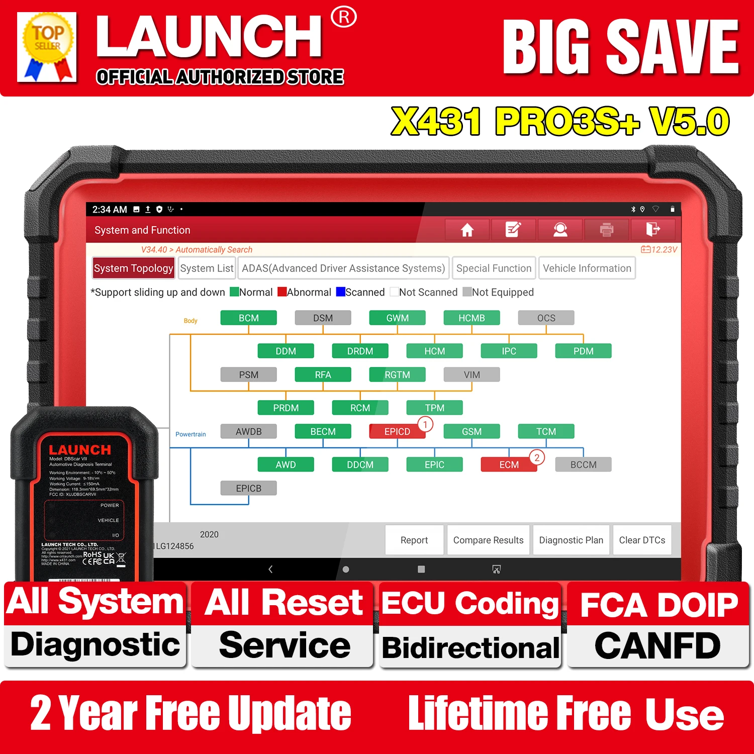 LAUNCH X431 pro3s+ V5.0 Sistema completo Herramientas de diagnóstico automotriz Codificación de la ECU prueba activa escáner obd2 para auto paquete x431 pro v+ herramientas taller mecanico diagnosis multimarca tools