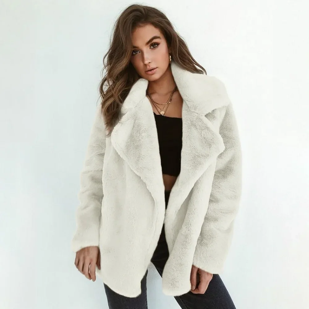 Women's Autumn/winter Faux Fur Coat New Style Jacket Rabbit Fur Coat Lapel Mid-length Warm Color Elegant Solid Color Coat Warm