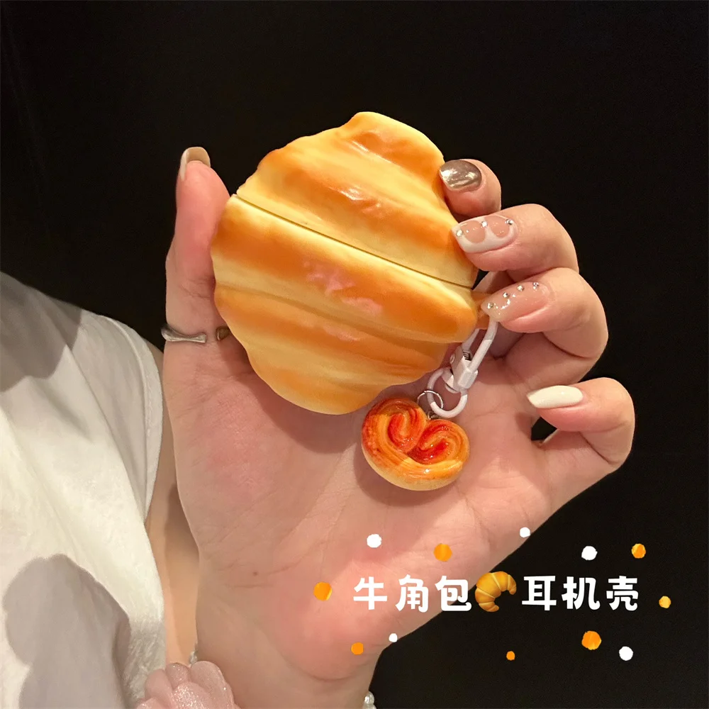 3D Croissant Silicone Earphone Protective Case With Pendant