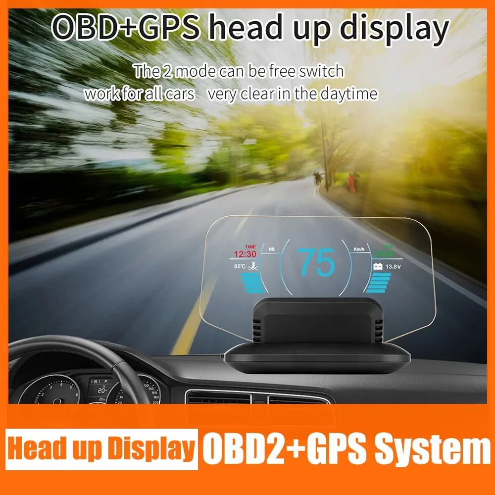 

HUD Head Up Display C1 OBD2 GPS Dual System Digital Speedometer Water & Oil Temp RPM navigation Overspeed Warning Projection