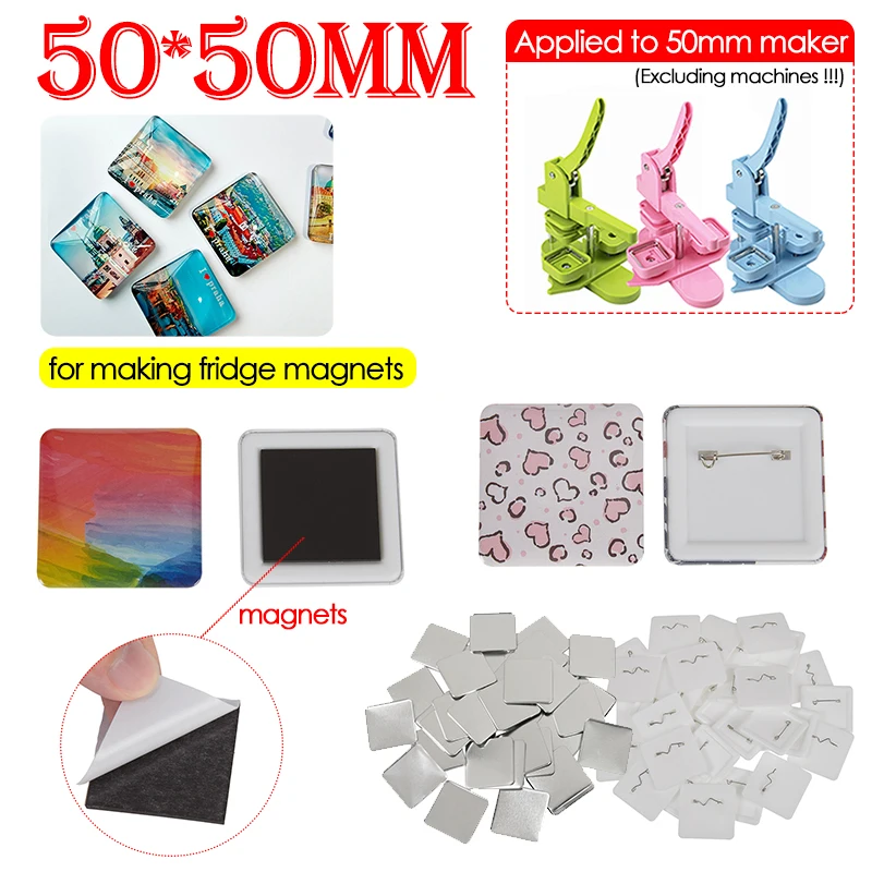 50x50mm Square Badge Parts 50Set Fridge Magnets Button Consumables ...