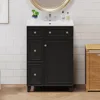 24 Inch Bathroom Sink, Standalone Single Basin Sink Set with Two Drawers and One Door, Modern Solid Wood Bathroom Cabinet 3