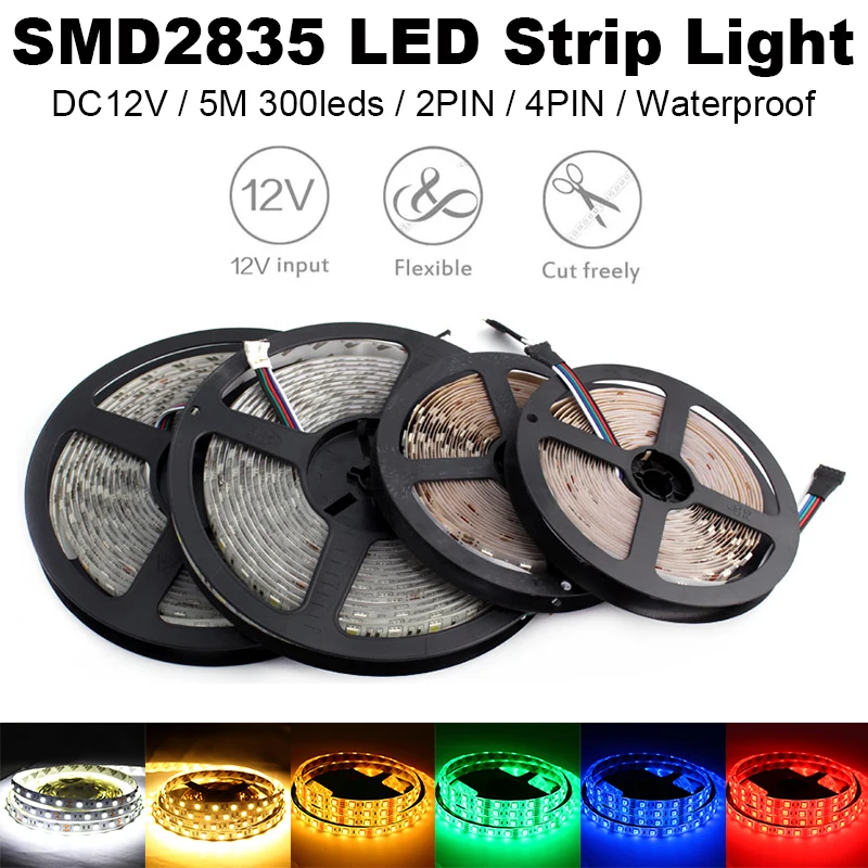 RGB Strip Light 12V Flexible LED Strip Waterproof Multicolor LED Lamp Tape 5m TV LED Backlight Ribbon Lamp Outdoor Lighting 2835