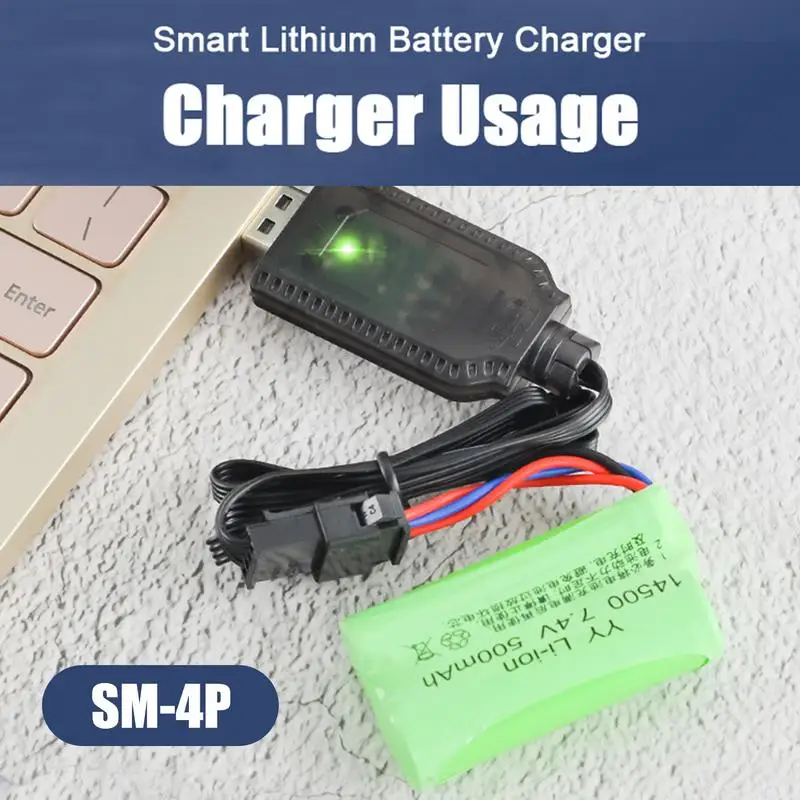 Chargeur USB pour batterie lithium 7.4V avec câble USB attaché, compatible avion jouet SM-2P/3P/4P.