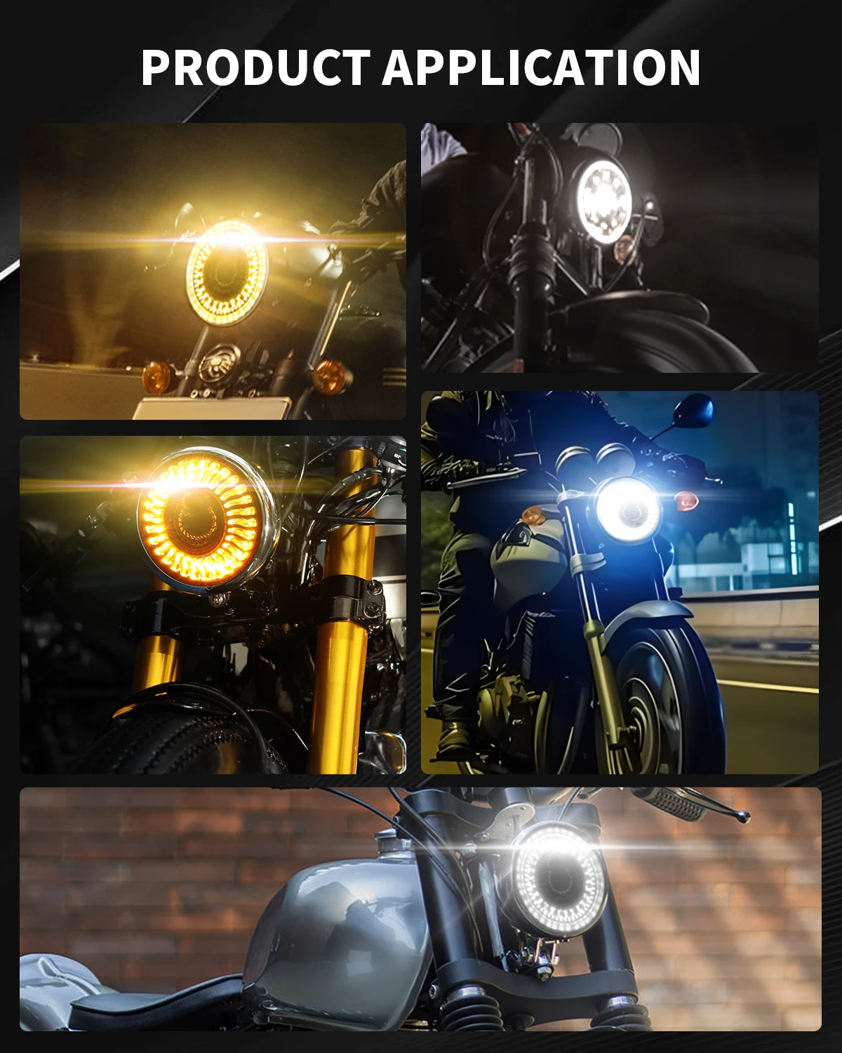 5.75&Prime; Round LED Headlight for Motorcycle 5-3/4 inch Moto Light White/Amber DRL+ Start-up Gradient Welcome Halo