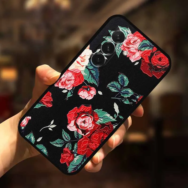 3D Flower Soft Relief Emboss Silicone Back Cover TPU Protector