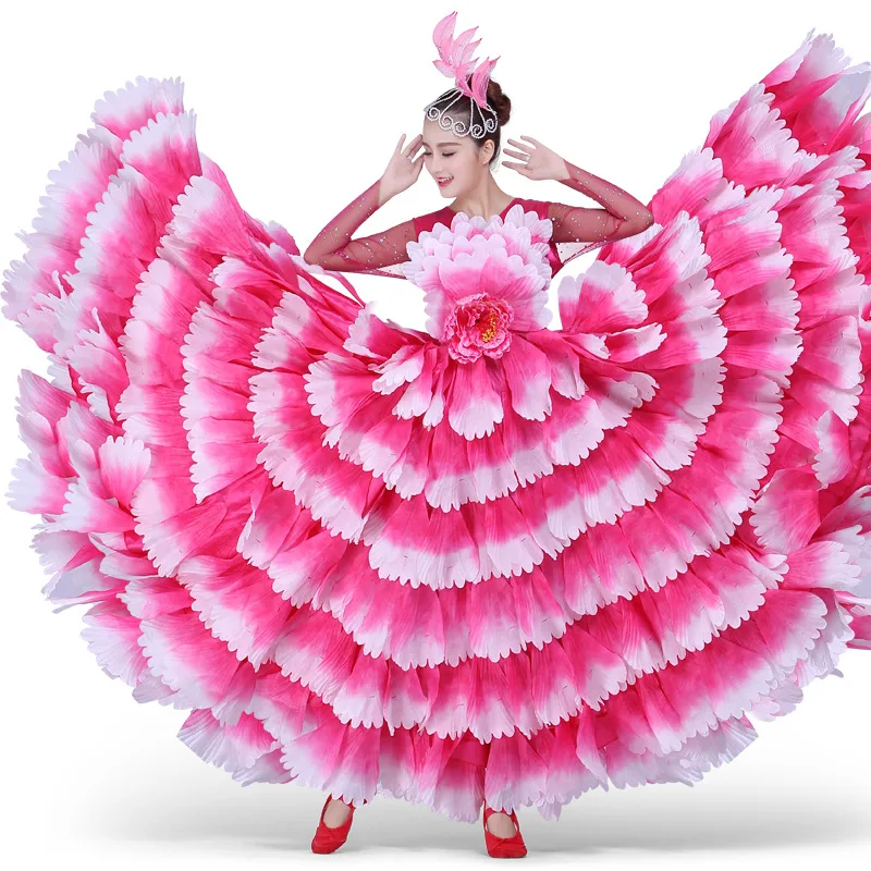 New Women Petal Spanish Dress Opening Dance Costume Bullfighting Flamengo Dress Gypsy Flamenco 360/540 Degree Performance Dress