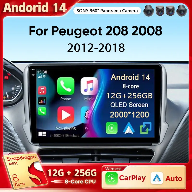 Autoradio Android 9 Pollici Per Peugeot 2008/208 2012-2018 - 2+64GB, CarPlay/Android Auto, WiFi, GPS - Foto 5