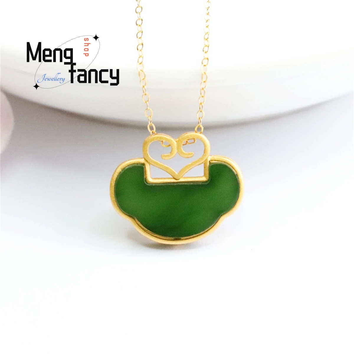 Natural S925 Silver Inlaid Hetian Jasper Ruyi Lock Necklace Simple Generous Personality Fashion Versatile Exquisite Fine Jewelry